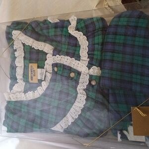 Northwest Blue flannel gown  & slippers Sz M Vtg Cottagecore - Flaw see photo